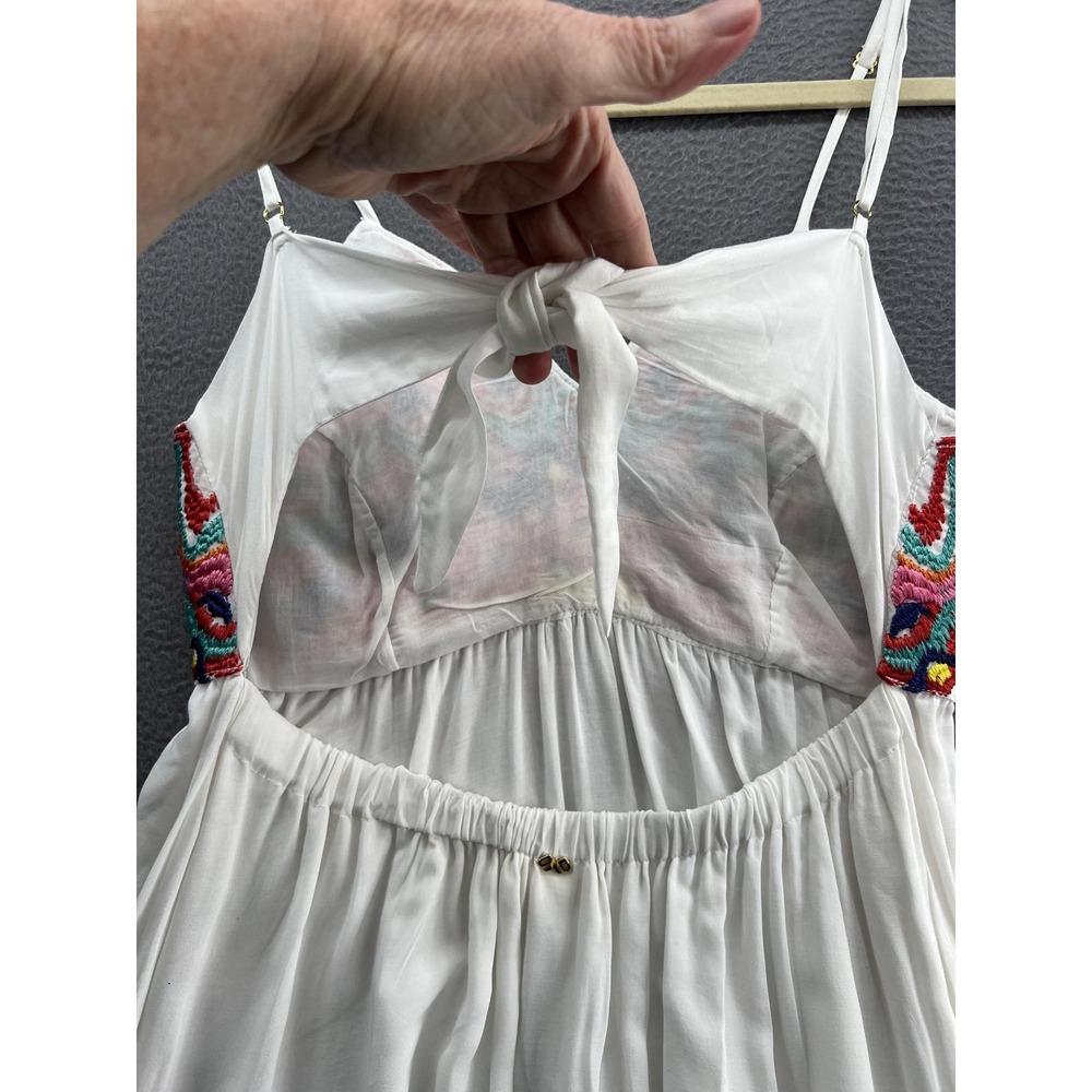 PilyQ Dress Womens Medium Large White Embroidered Beach Cover-Up Tie Back Rayon - Picture 8 of 13